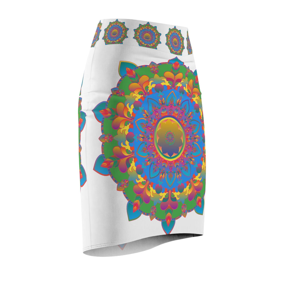 Mandala Pencil Skirt - Light Purple, Azure & Iridescent All Over Prints - Blululi