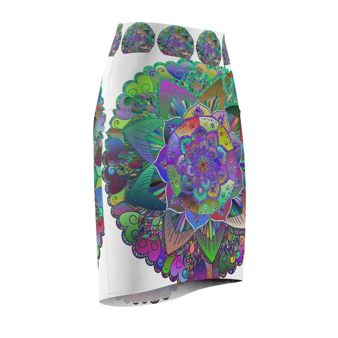 Mandala Pencil Skirt - Light Purple, Azure & Iridescent All Over Prints - Blululi