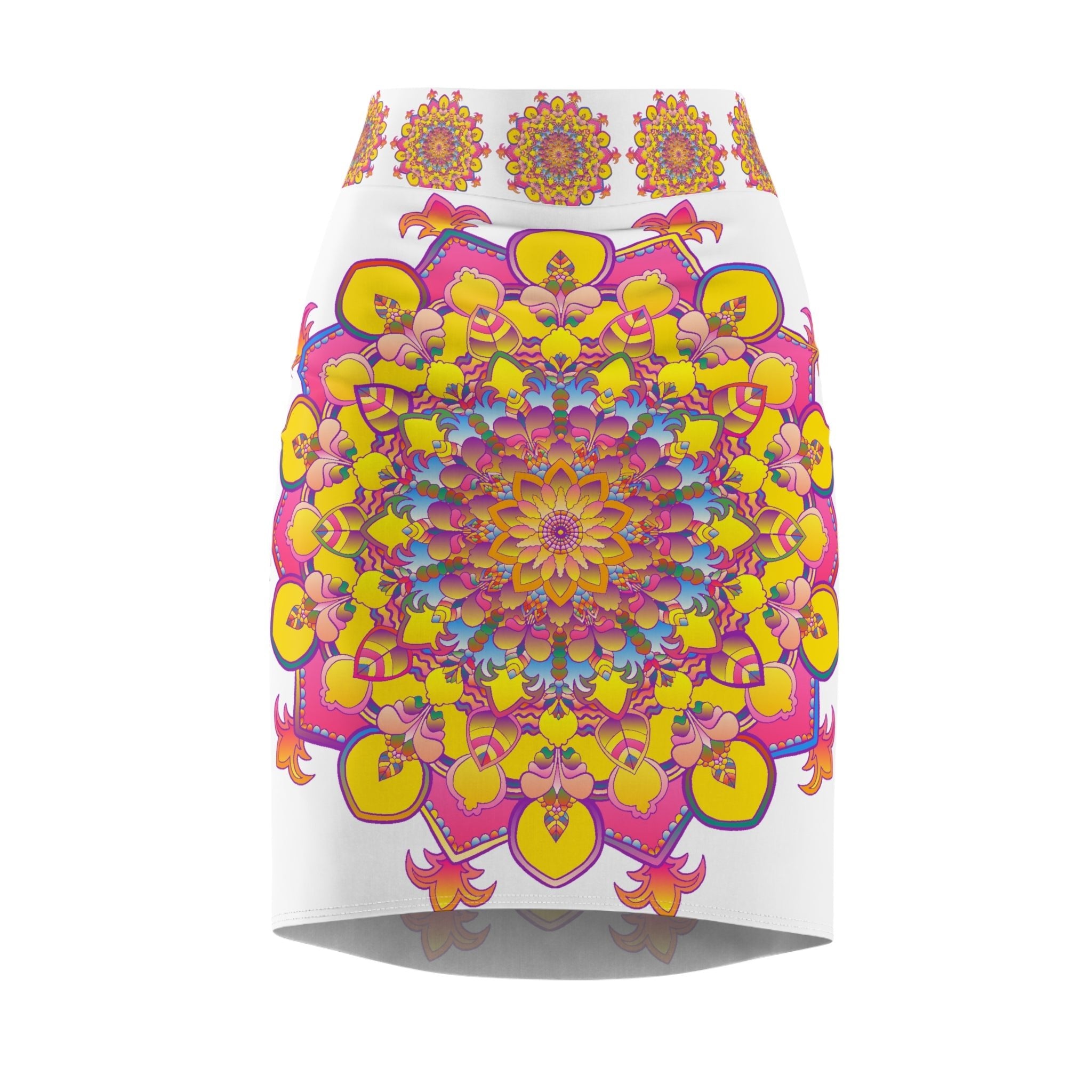 Mandala Pencil Skirt - Light Purple, Azure & Iridescent All Over Prints - Blululi