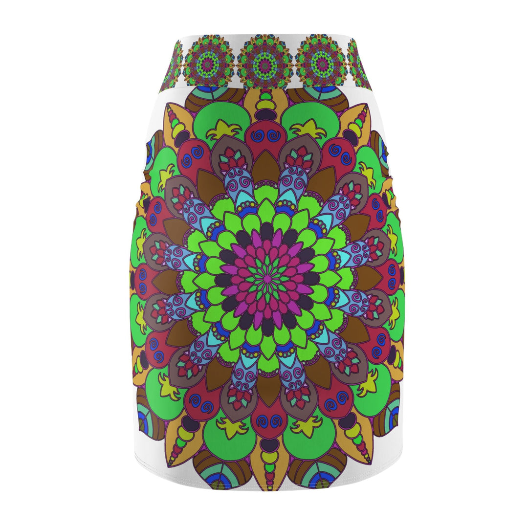 Mandala Pencil Skirt - Light Purple, Azure & Iridescent All Over Prints - Blululi