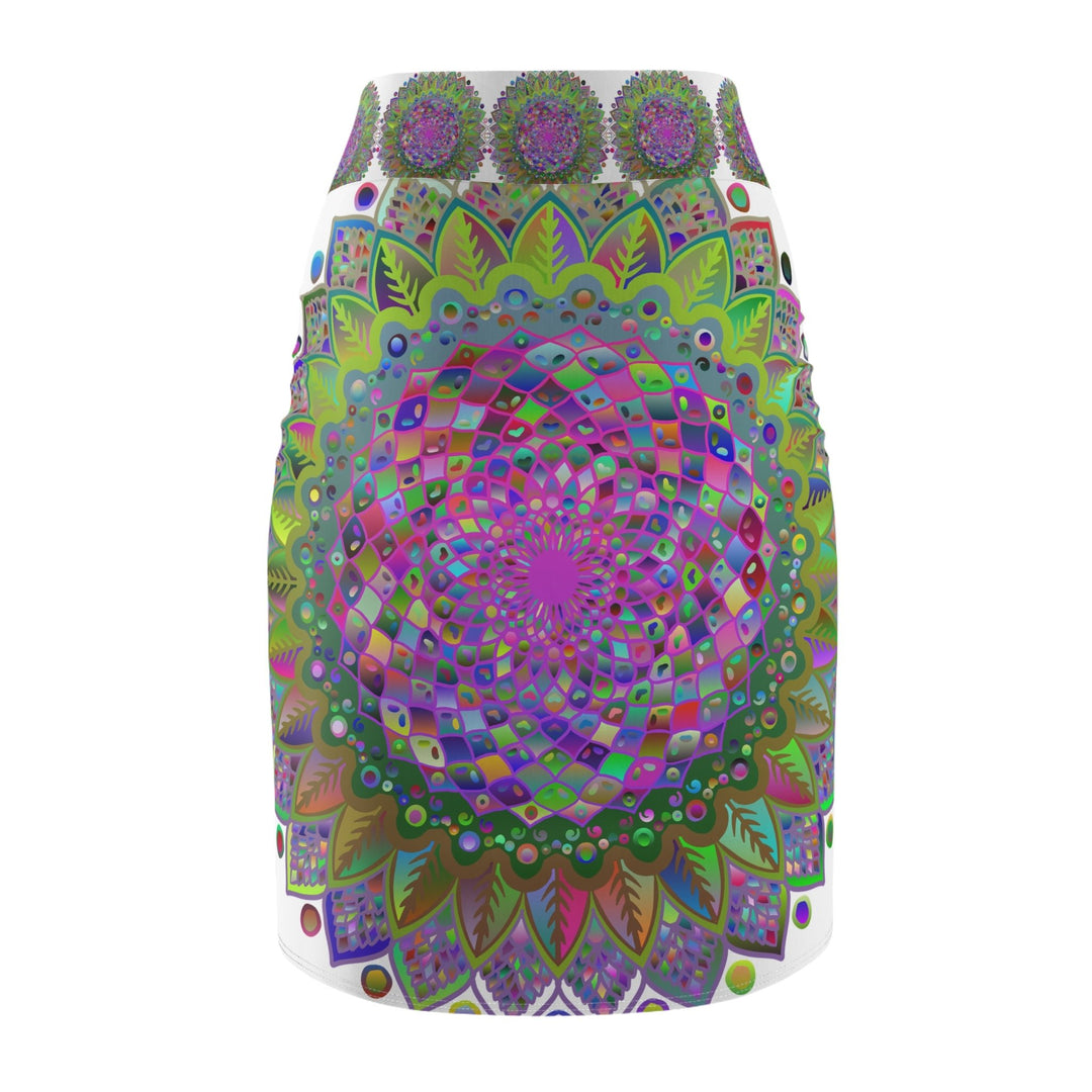 Mandala Pencil Skirt - Light Purple, Azure & Iridescent All Over Prints - Blululi