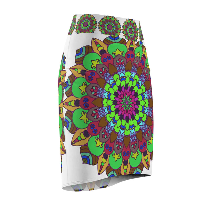 Mandala Pencil Skirt - Light Purple, Azure & Iridescent All Over Prints - Blululi