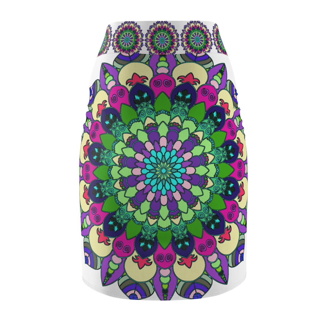 Mandala Pencil Skirt - Light Purple, Azure & Iridescent All Over Prints - Blululi