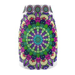Mandala Pencil Skirt - Light Purple, Azure & Iridescent All Over Prints - Blululi
