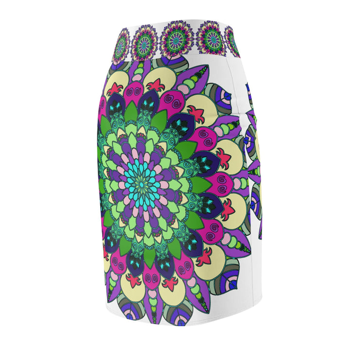 Mandala Pencil Skirt - Light Purple, Azure & Iridescent All Over Prints - Blululi