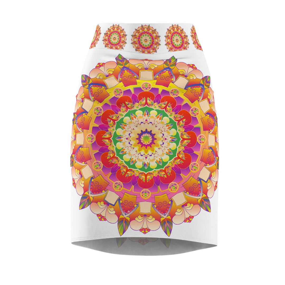 Mandala Pencil Skirt - Light Purple, Azure & Iridescent All Over Prints - Blululi