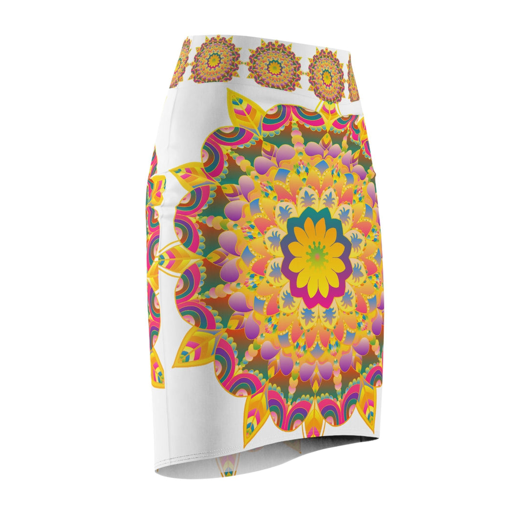 Mandala Pencil Skirt - Light Purple, Azure & Iridescent All Over Prints - Blululi