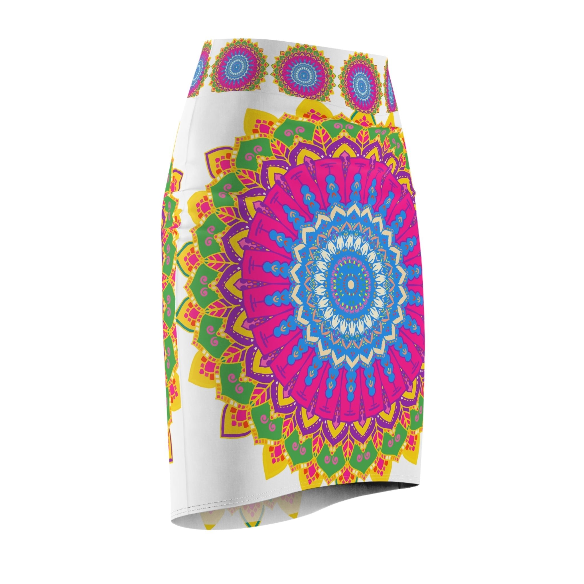 Mandala Pencil Skirt - Light Purple, Azure & Iridescent All Over Prints - Blululi