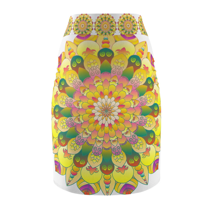 Mandala Pencil Skirt - Light Purple, Azure & Iridescent All Over Prints - Blululi