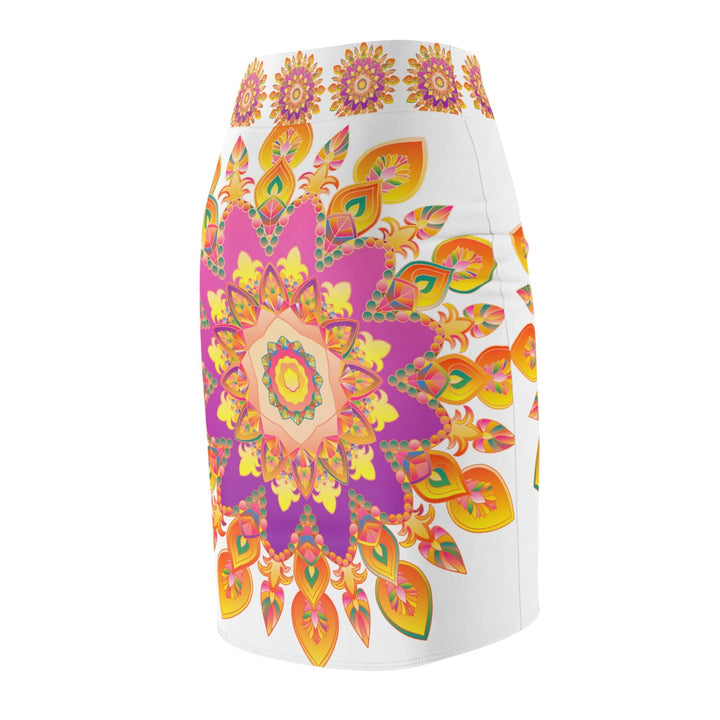 Mandala Pencil Skirt - Light Purple, Azure & Iridescent All Over Prints - Blululi