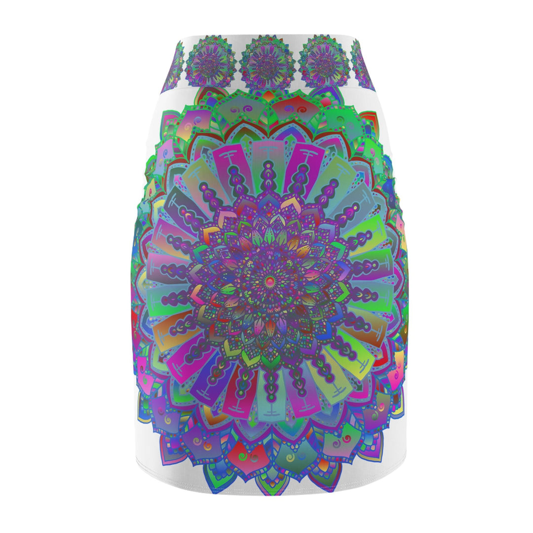 Mandala Pencil Skirt - Light Purple, Azure & Iridescent All Over Prints - Blululi