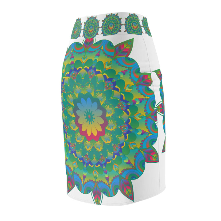 Mandala Pencil Skirt - Light Purple, Azure & Iridescent All Over Prints - Blululi