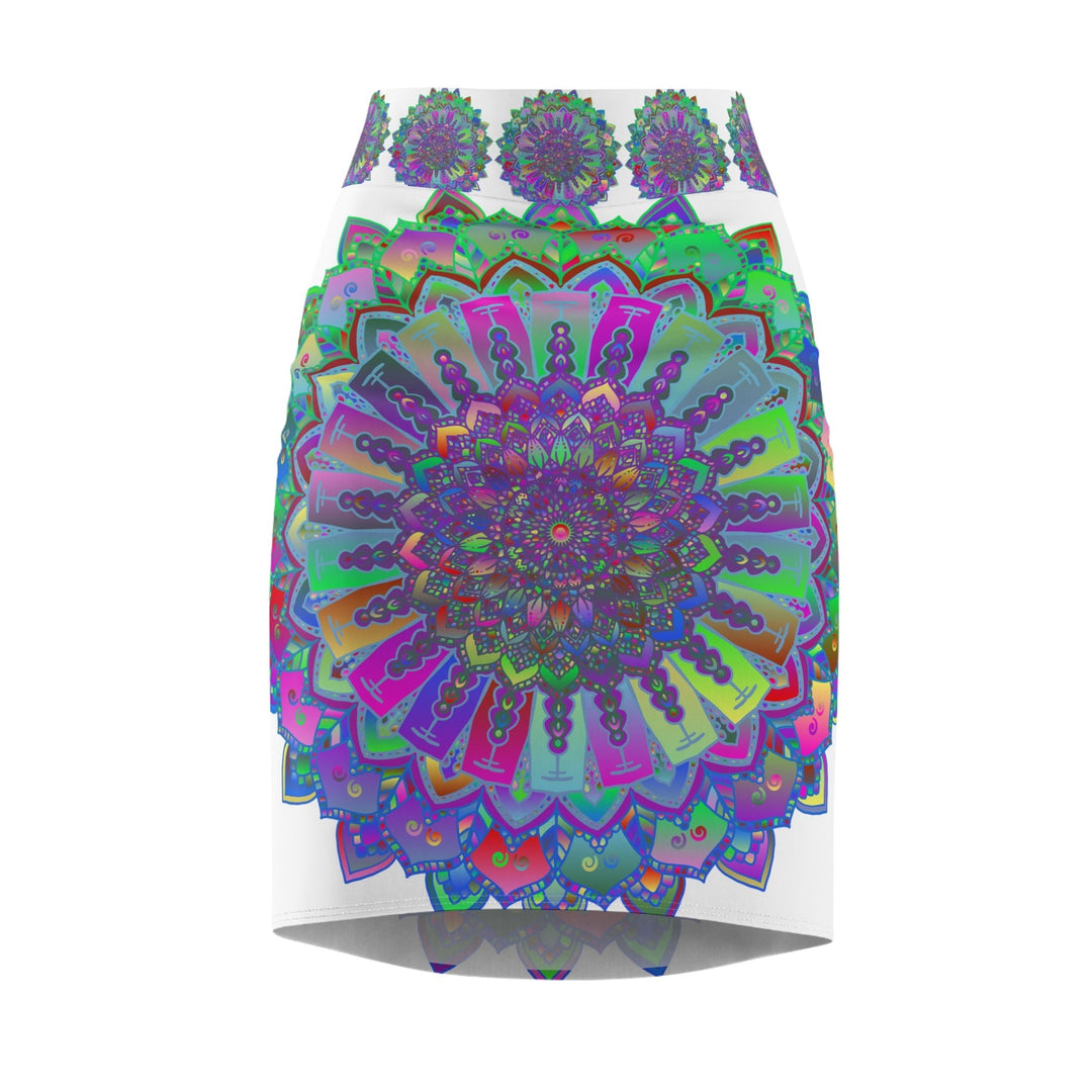 Mandala Pencil Skirt - Light Purple, Azure & Iridescent All Over Prints - Blululi