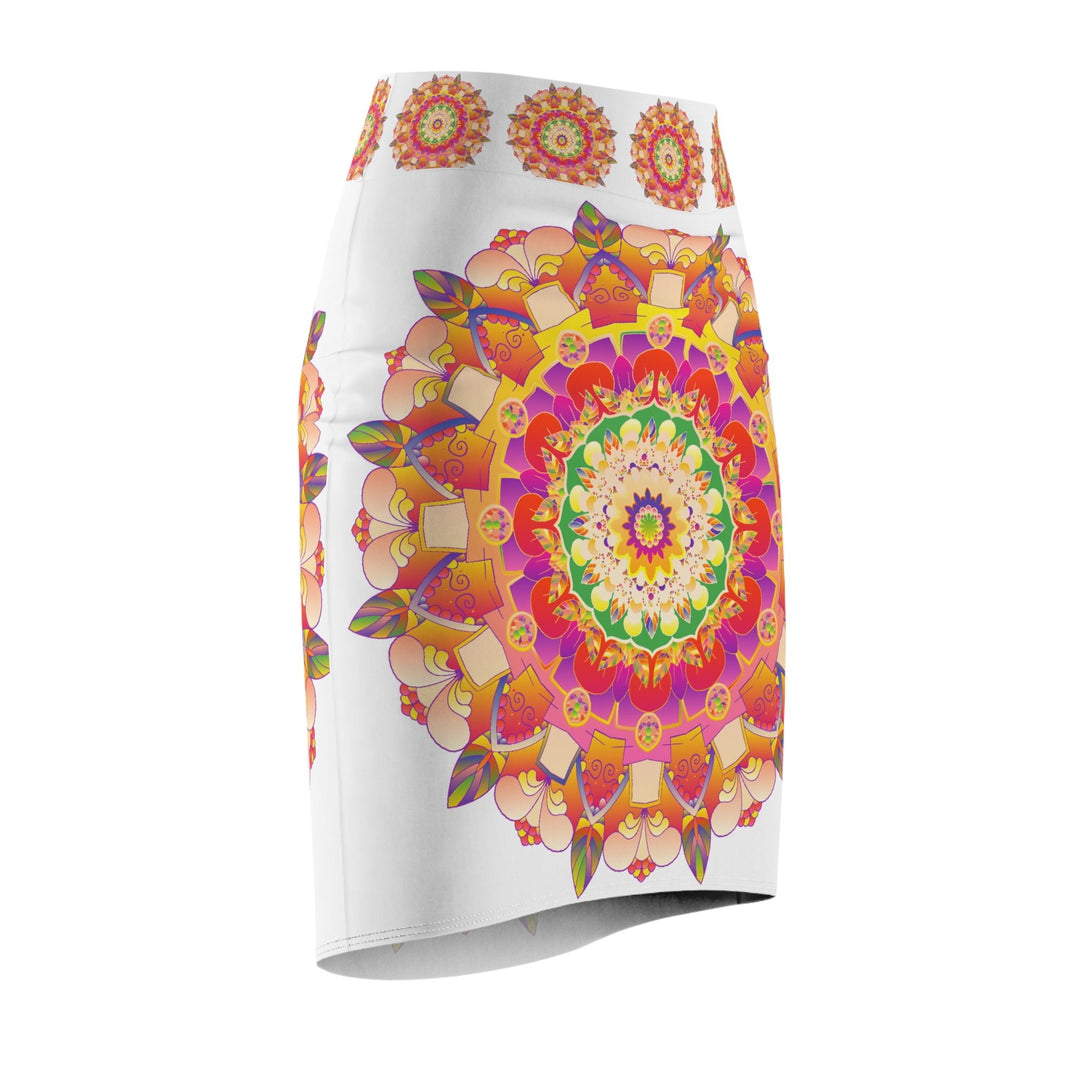 Mandala Pencil Skirt - Light Purple, Azure & Iridescent All Over Prints - Blululi