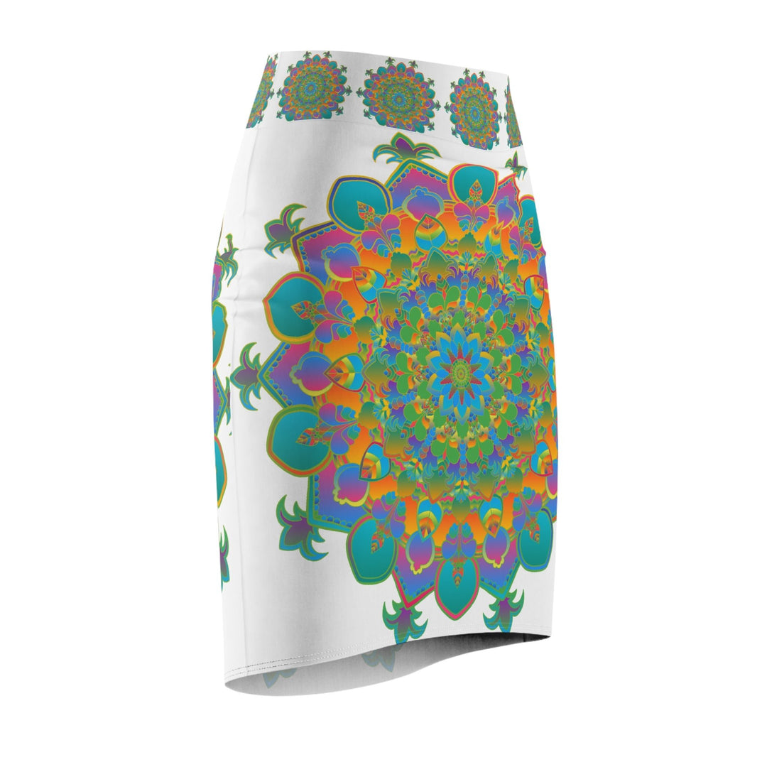 Mandala Pencil Skirt - Light Purple, Azure & Iridescent All Over Prints - Blululi