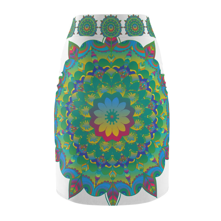 Mandala Pencil Skirt - Light Purple, Azure & Iridescent All Over Prints - Blululi