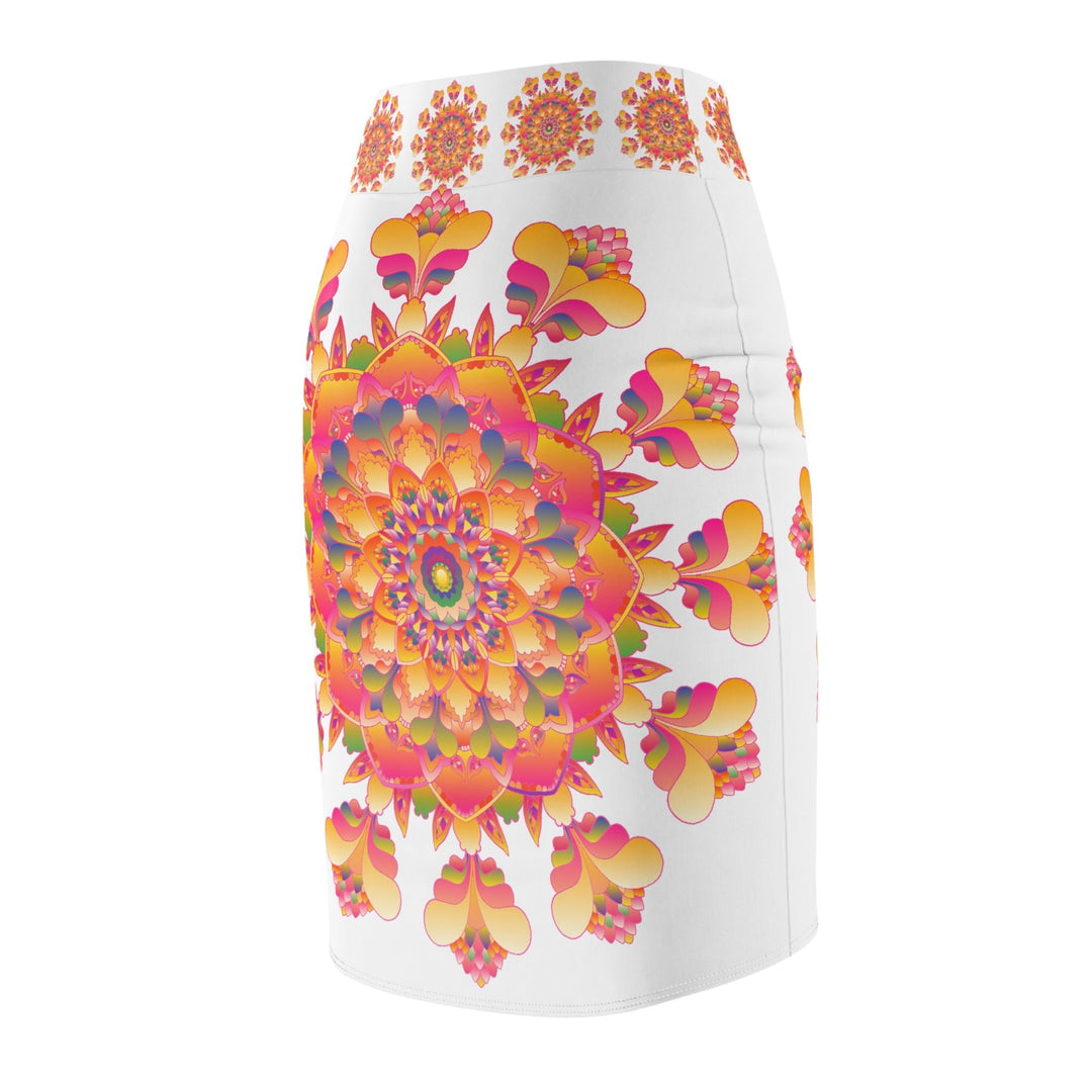 Mandala Pencil Skirt - Light Purple, Azure & Iridescent All Over Prints - Blululi