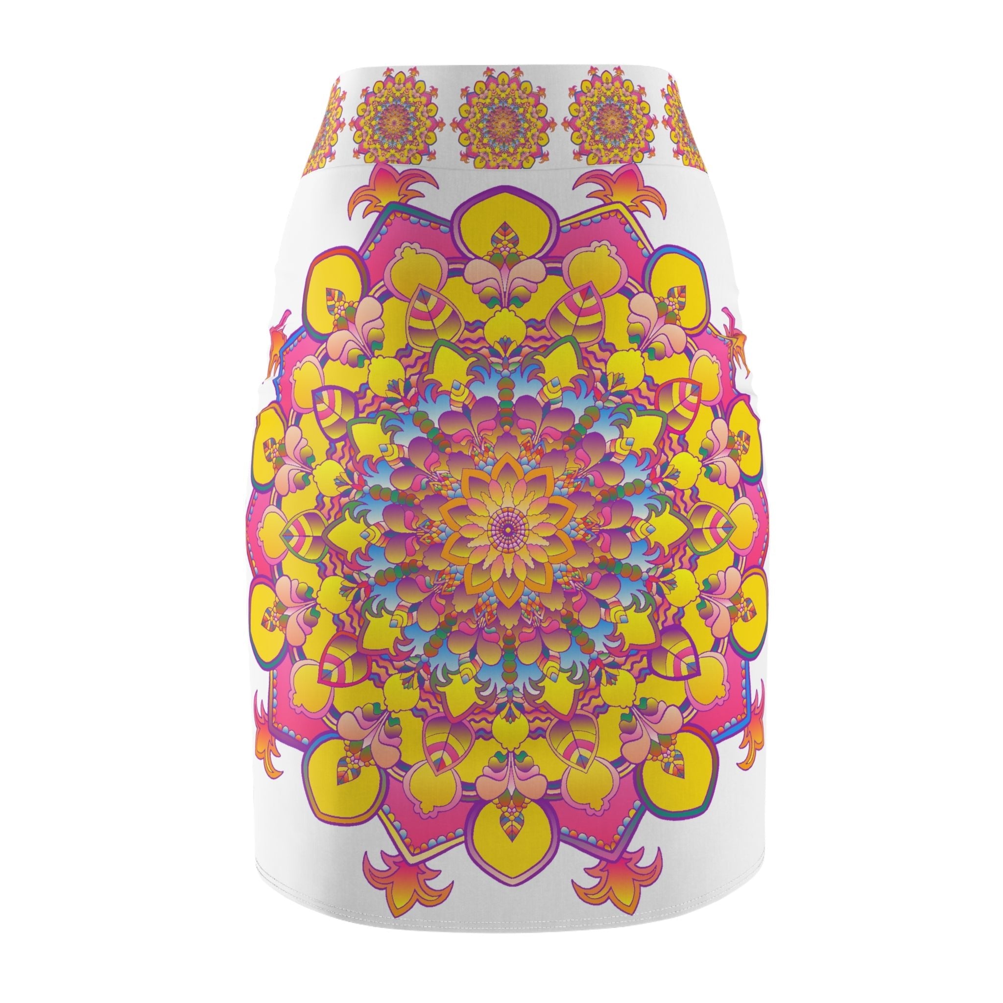 Mandala Pencil Skirt - Light Purple, Azure & Iridescent All Over Prints - Blululi