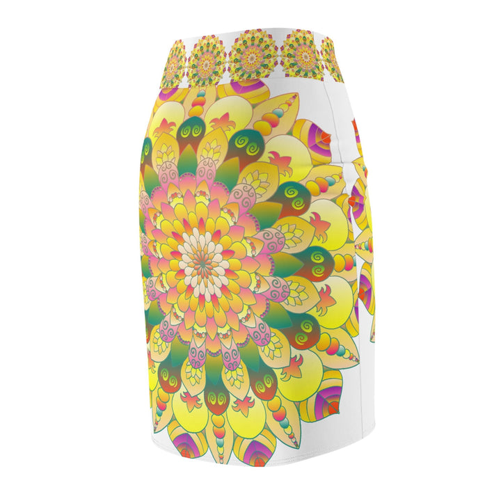 Mandala Pencil Skirt - Light Purple, Azure & Iridescent All Over Prints - Blululi