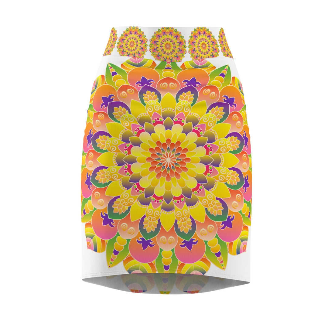 Mandala Pencil Skirt - Light Purple, Azure & Iridescent All Over Prints - Blululi