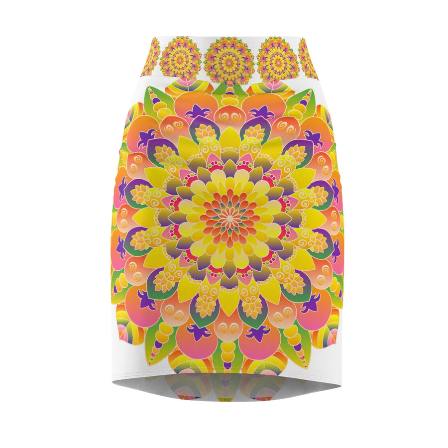 Mandala Pencil Skirt - Light Purple, Azure & Iridescent All Over Prints - Blululi