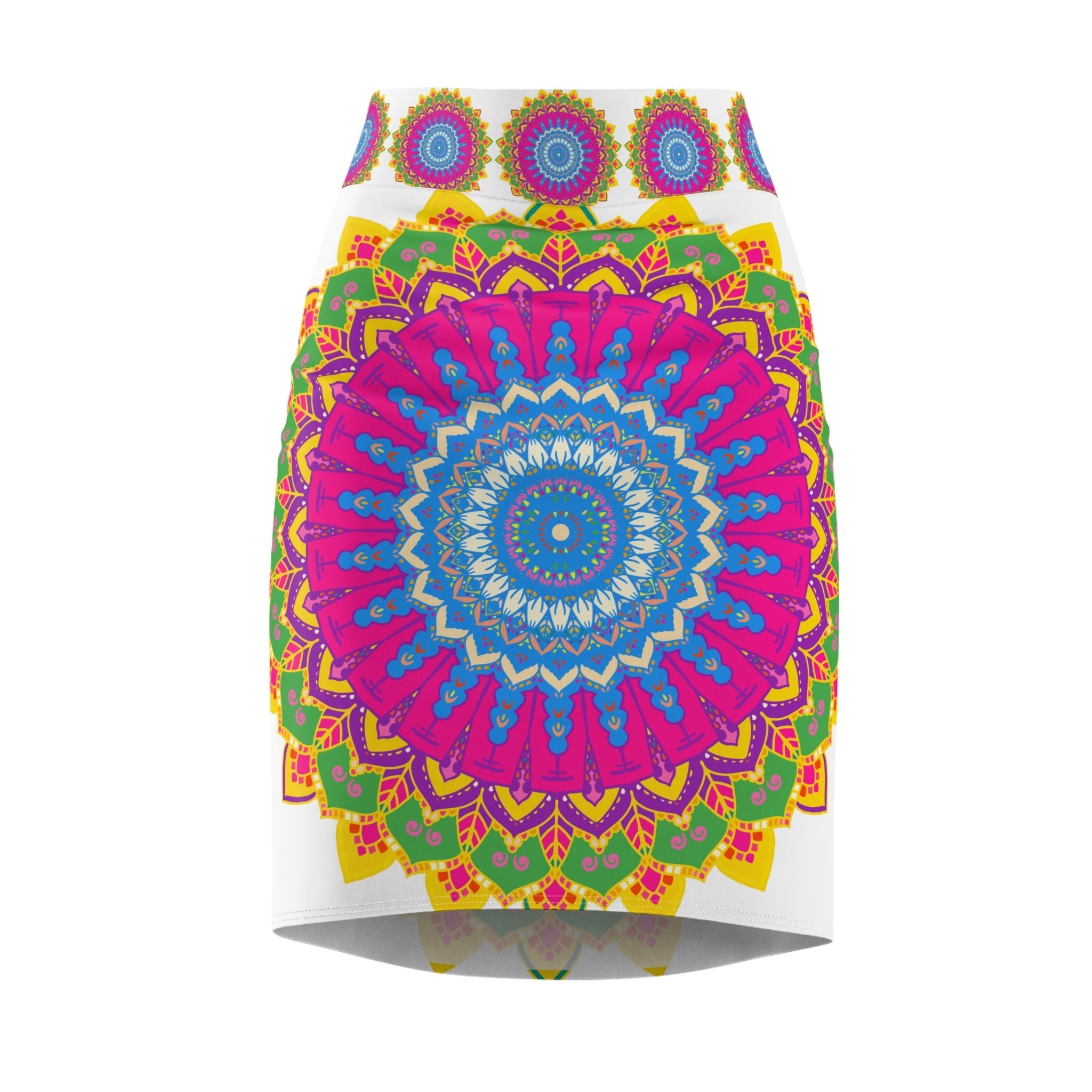 Mandala Pencil Skirt - Light Purple, Azure & Iridescent All Over Prints - Blululi