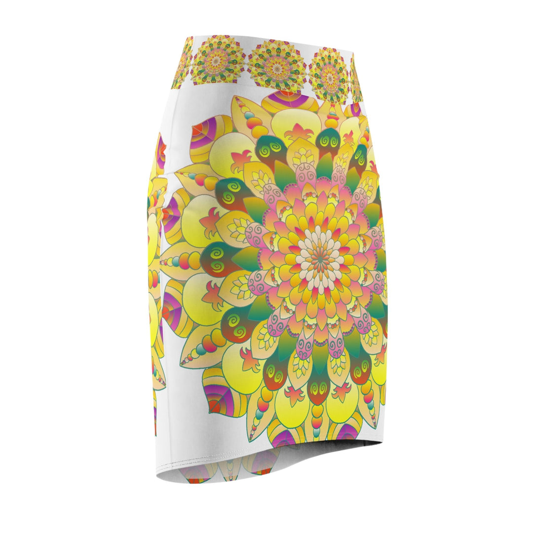 Mandala Pencil Skirt - Light Purple, Azure & Iridescent All Over Prints - Blululi