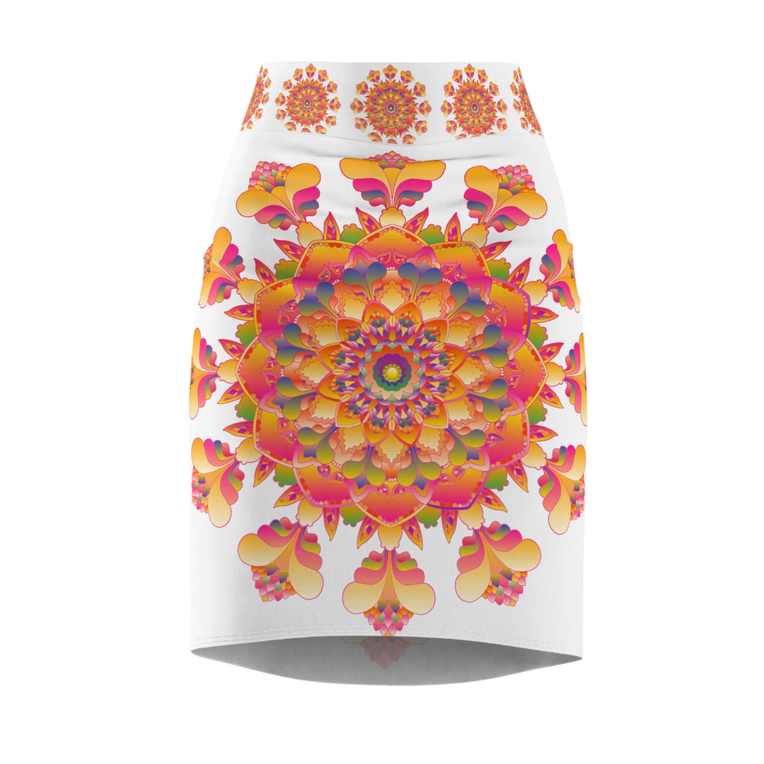 Mandala Pencil Skirt - Light Purple, Azure & Iridescent All Over Prints - Blululi