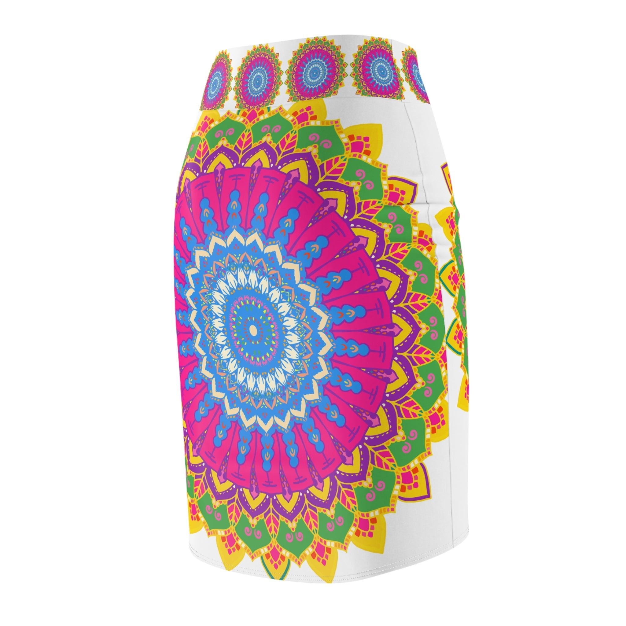 Mandala Pencil Skirt - Light Purple, Azure & Iridescent All Over Prints - Blululi