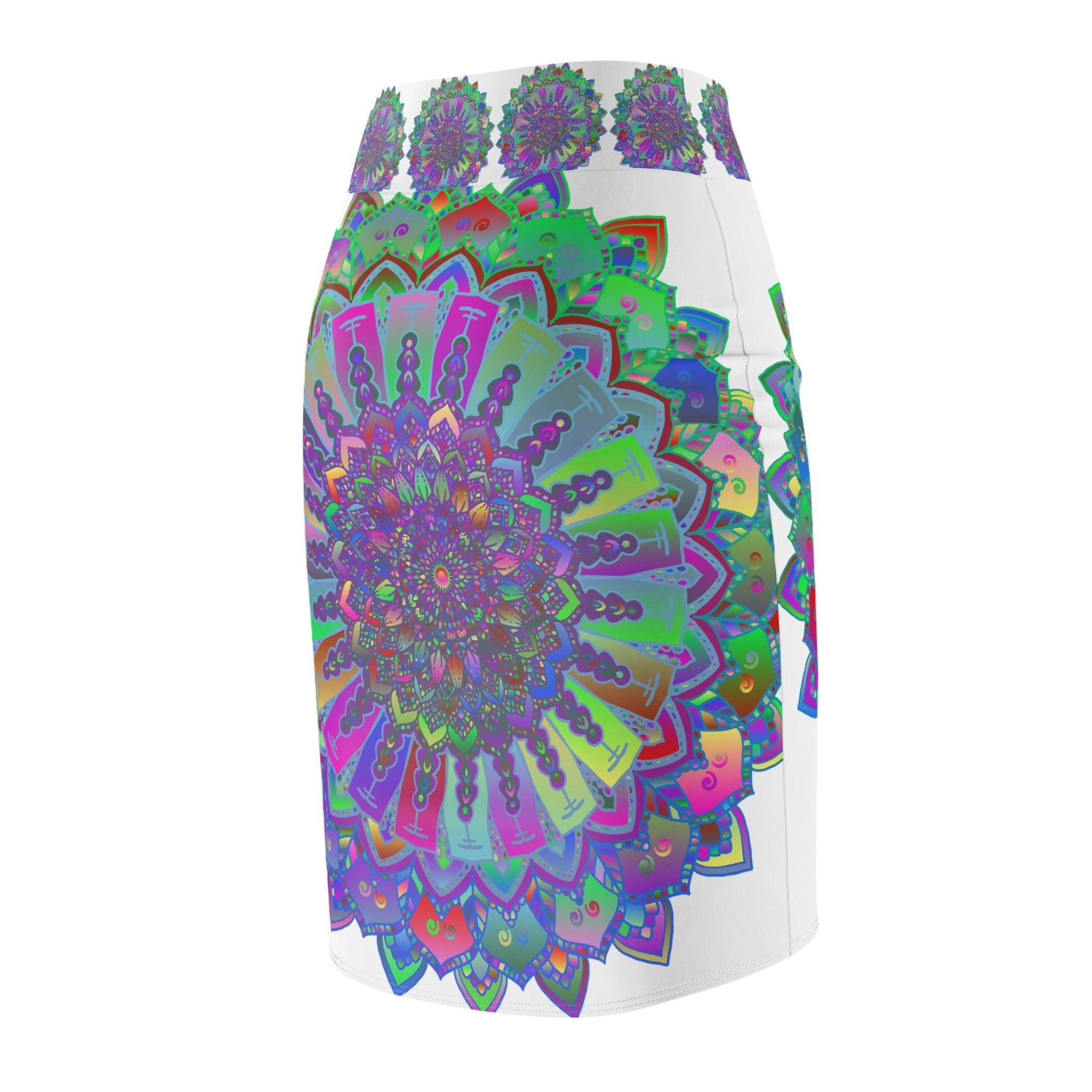 Mandala Pencil Skirt - Light Purple, Azure & Iridescent All Over Prints - Blululi