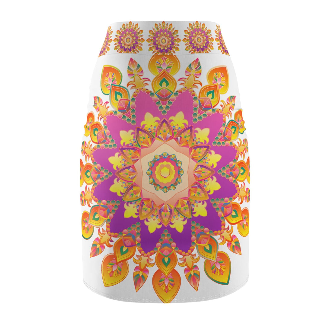 Mandala Pencil Skirt - Light Purple, Azure & Iridescent All Over Prints - Blululi