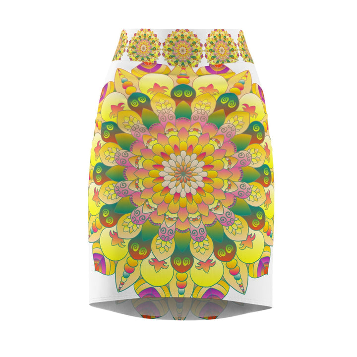 Mandala Pencil Skirt - Light Purple, Azure & Iridescent All Over Prints - Blululi