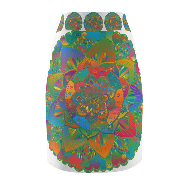 Mandala Pencil Skirt - Light Purple, Azure & Iridescent All Over Prints - Blululi