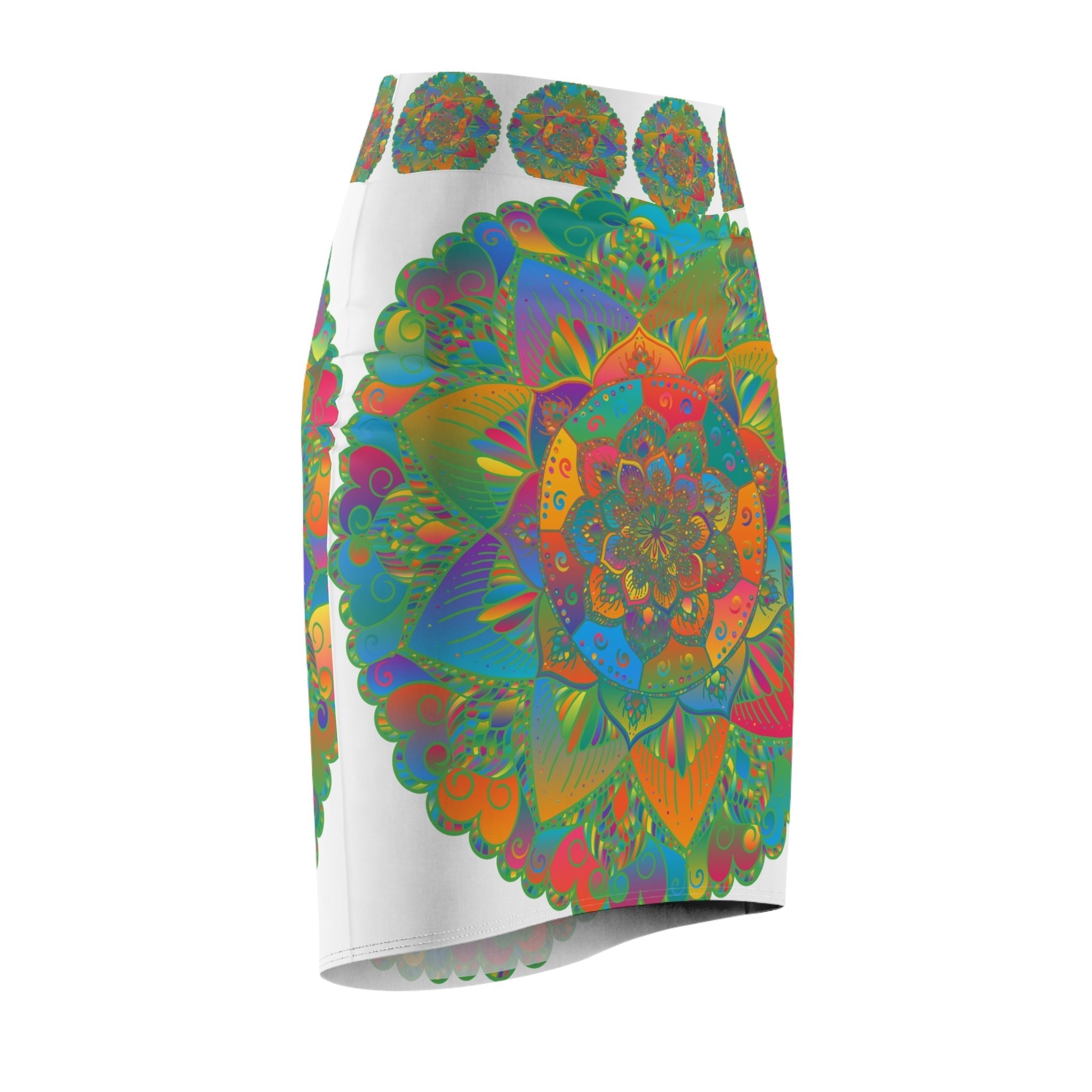 Mandala Pencil Skirt - Light Purple, Azure & Iridescent All Over Prints - Blululi