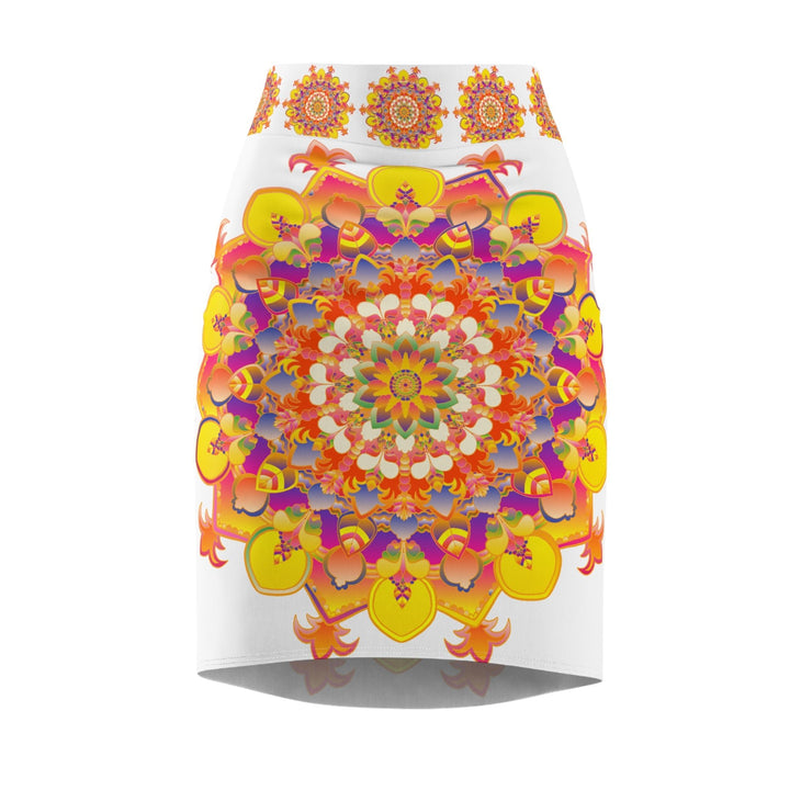 Mandala Pencil Skirt - Light Purple, Azure & Iridescent All Over Prints - Blululi