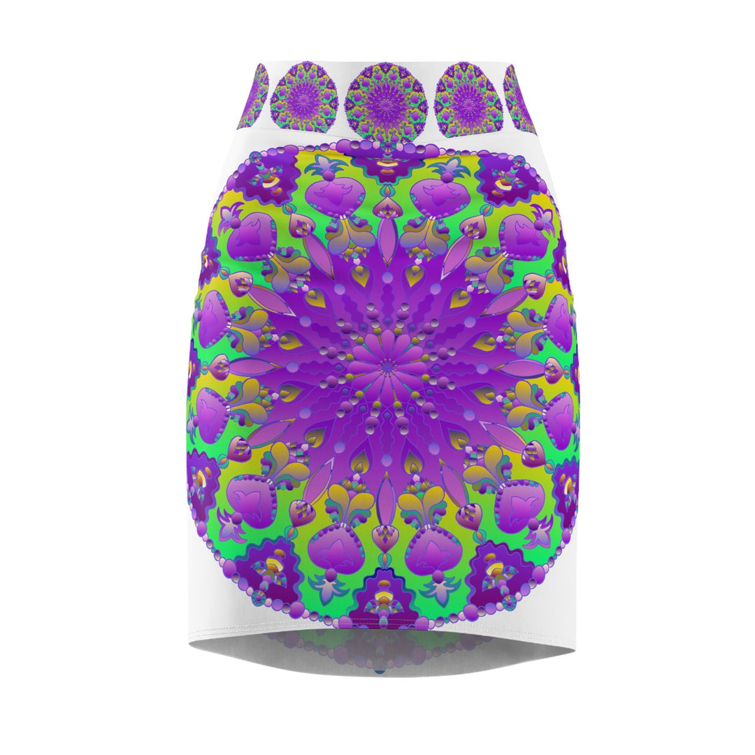 Mandala Pencil Skirt - Purple & Azure All Over Prints - Blululi