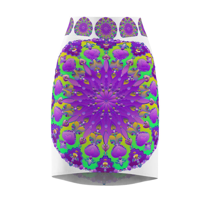 Mandala Pencil Skirt - Purple & Azure All Over Prints - Blululi