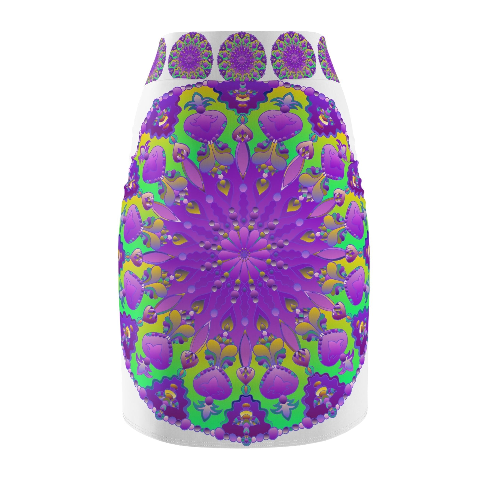 Mandala Pencil Skirt - Purple & Azure All Over Prints - Blululi