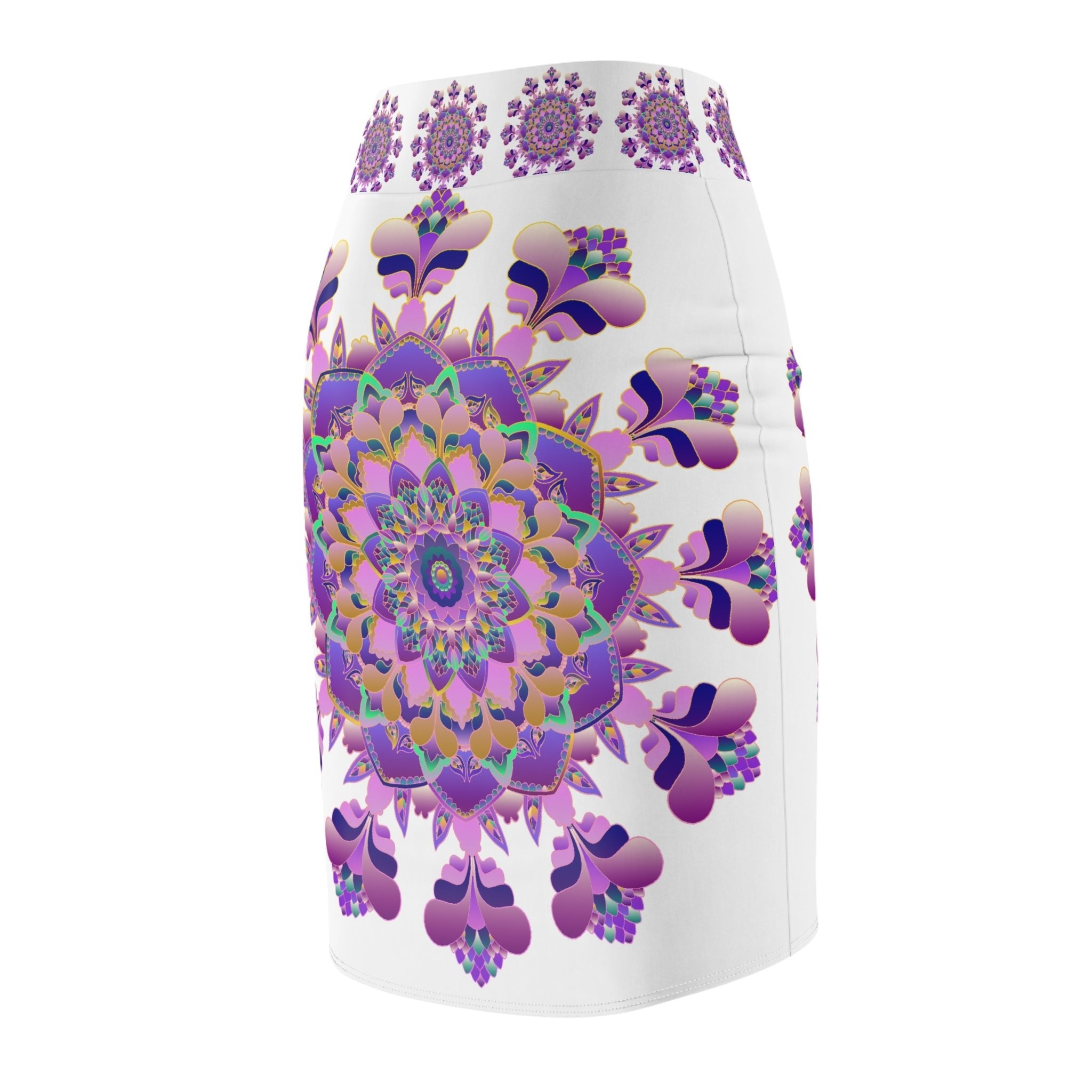 Mandala Pencil Skirt - Purple & Azure All Over Prints - Blululi