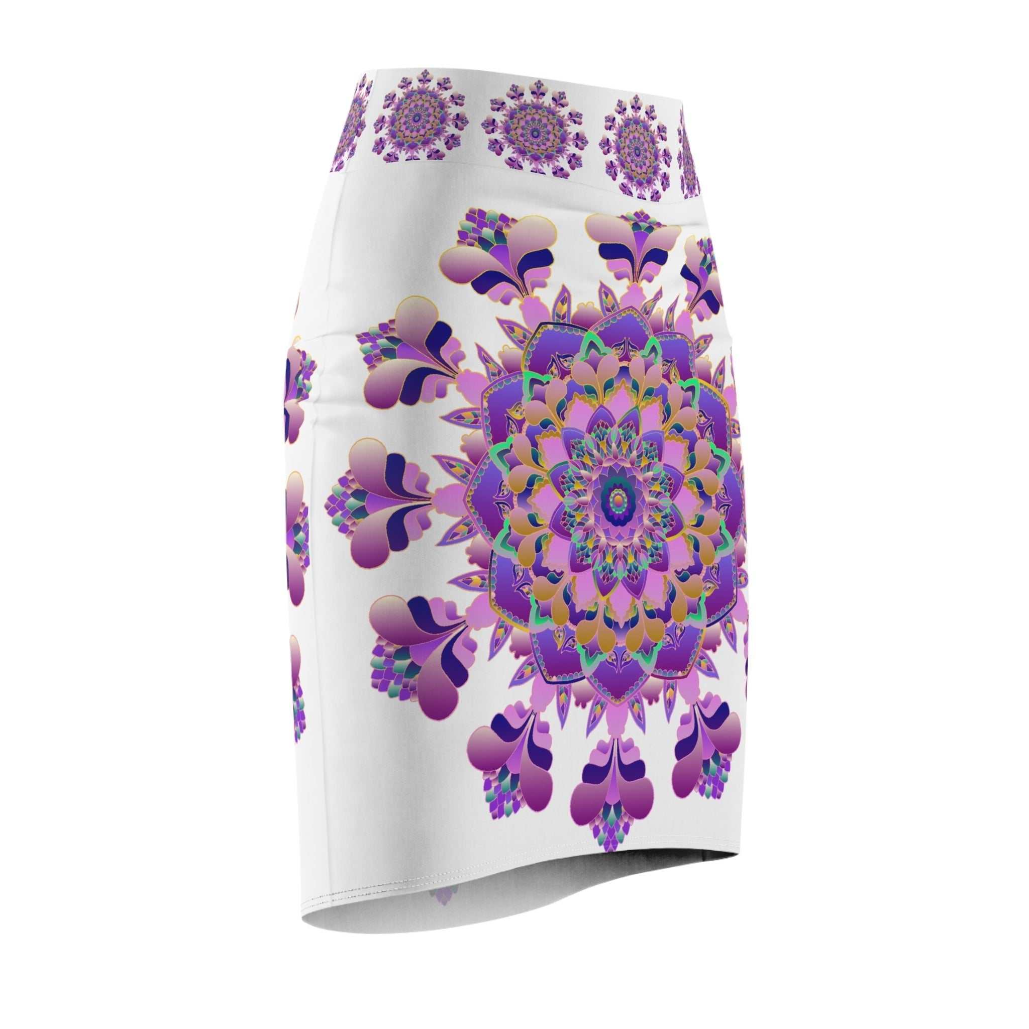 Mandala Pencil Skirt - Purple & Azure All Over Prints - Blululi