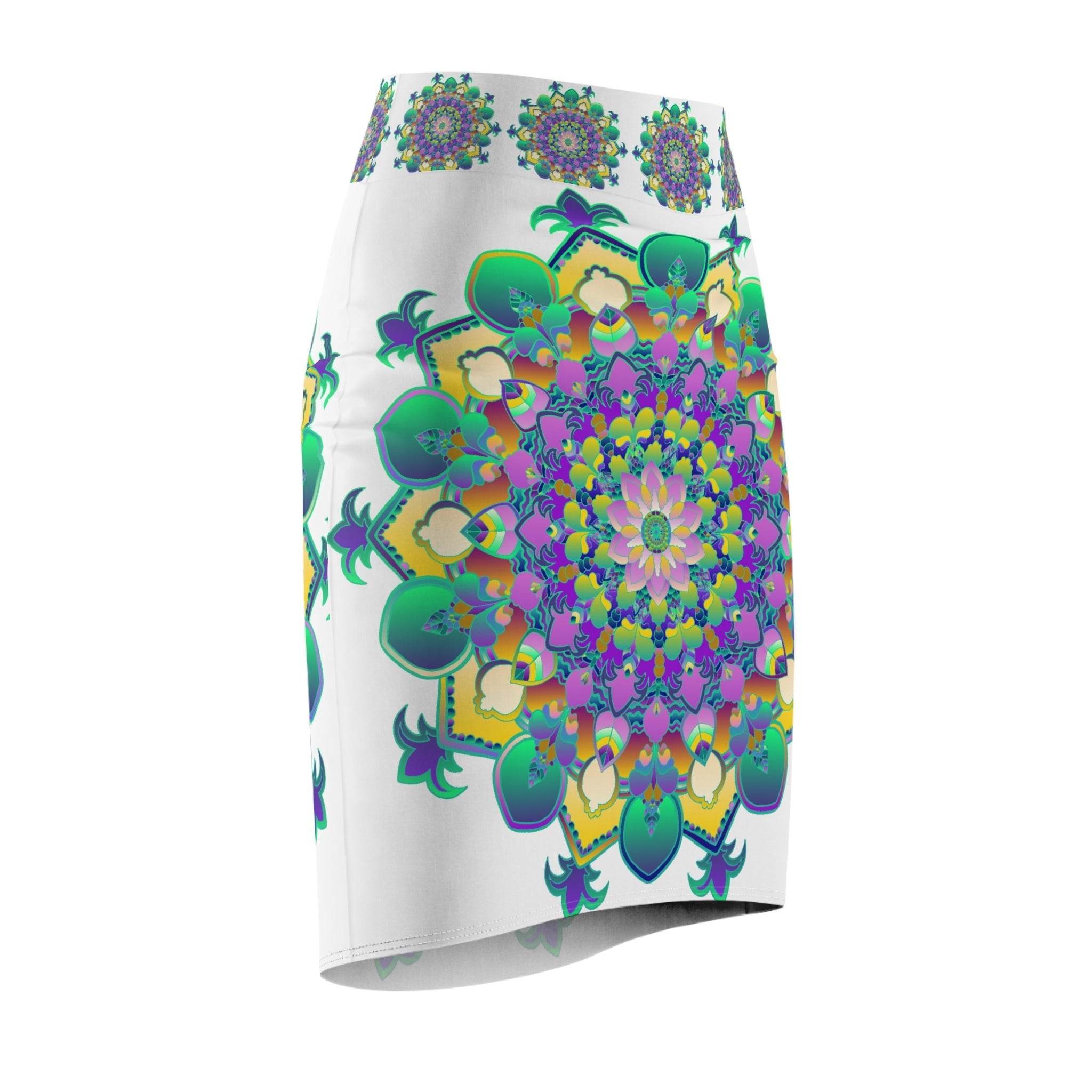 Mandala Pencil Skirt - Purple & Azure All Over Prints - Blululi