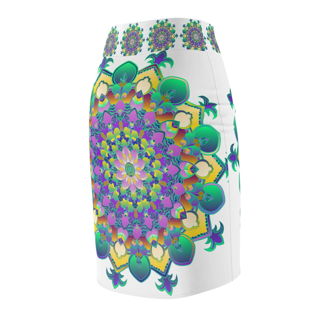 Mandala Pencil Skirt - Purple & Azure All Over Prints - Blululi