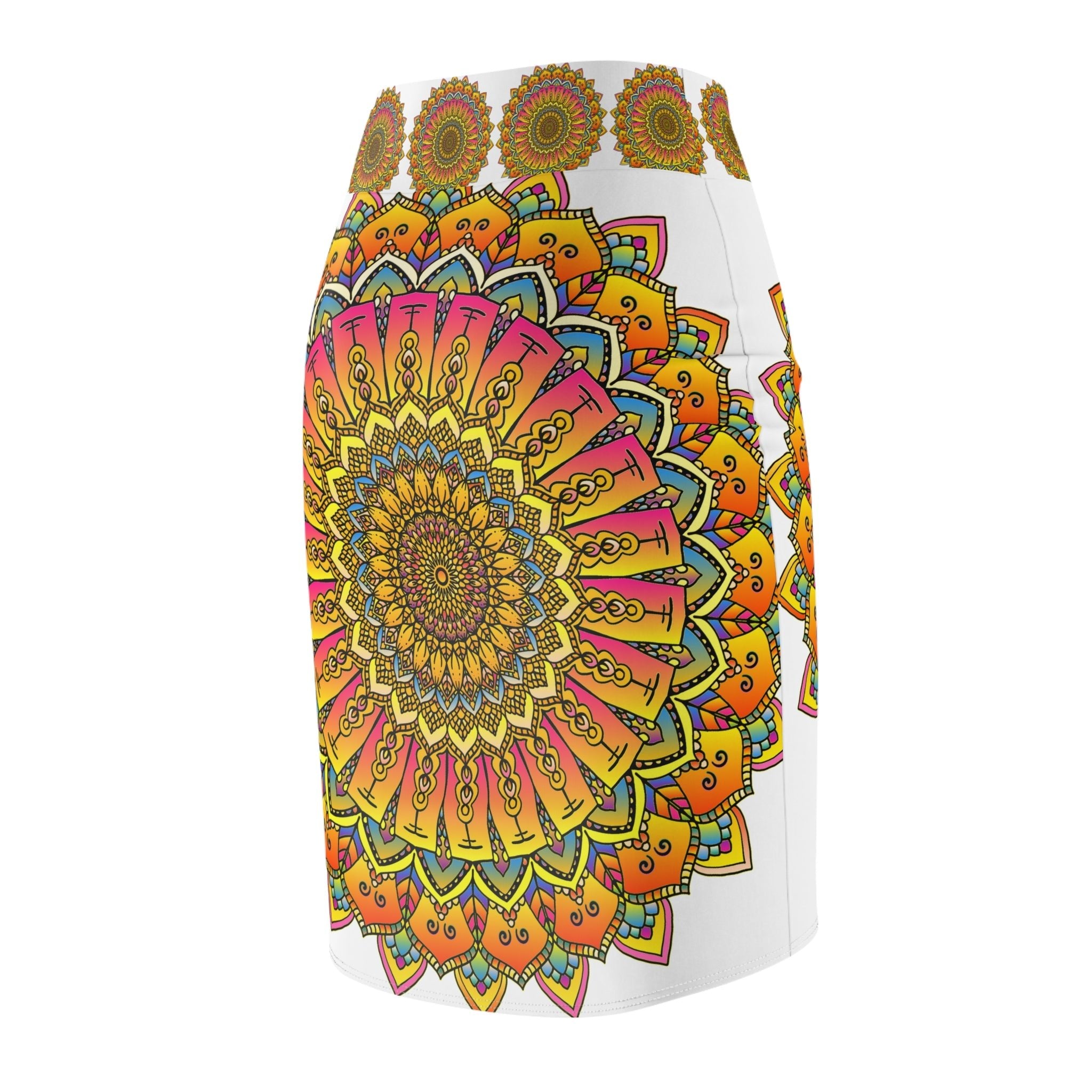 Mandala Pencil Skirt - Purple & Azure All Over Prints - Blululi