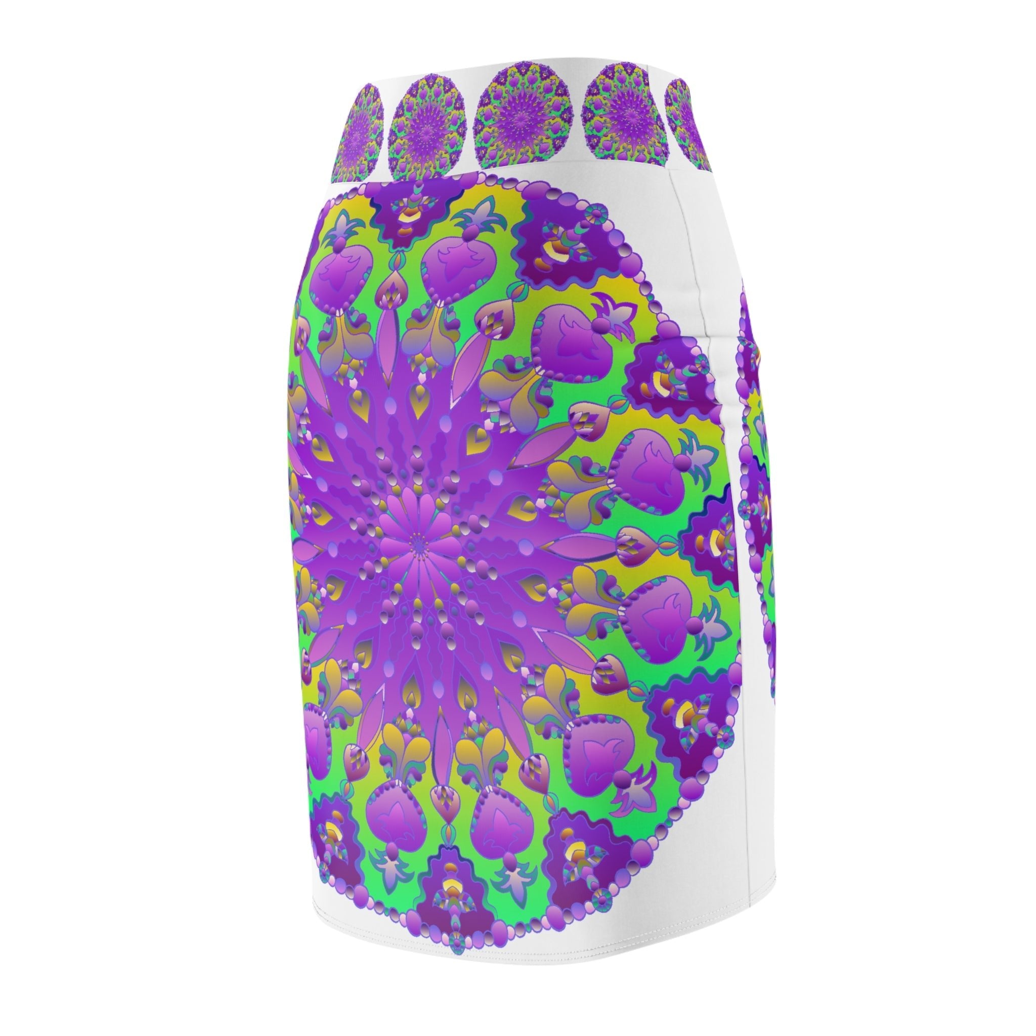 Mandala Pencil Skirt - Purple & Azure All Over Prints - Blululi