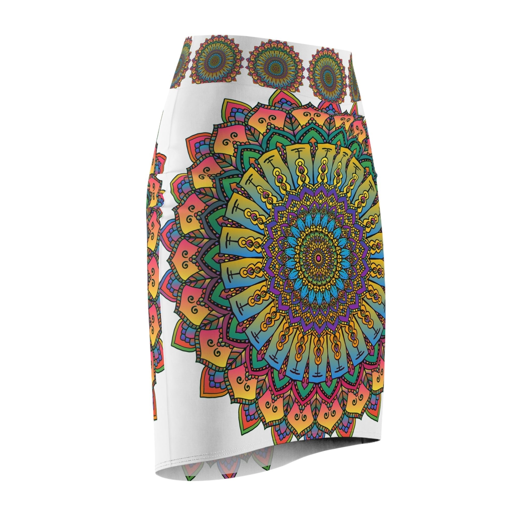 Mandala Pencil Skirt - Purple, Azure & Iridescent All Over Prints - Blululi