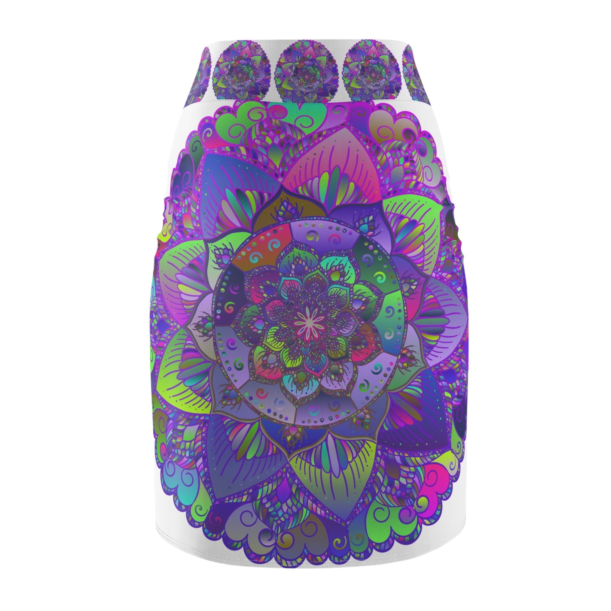 Mandala Pencil Skirt - Purple, Azure & Iridescent All Over Prints - Blululi