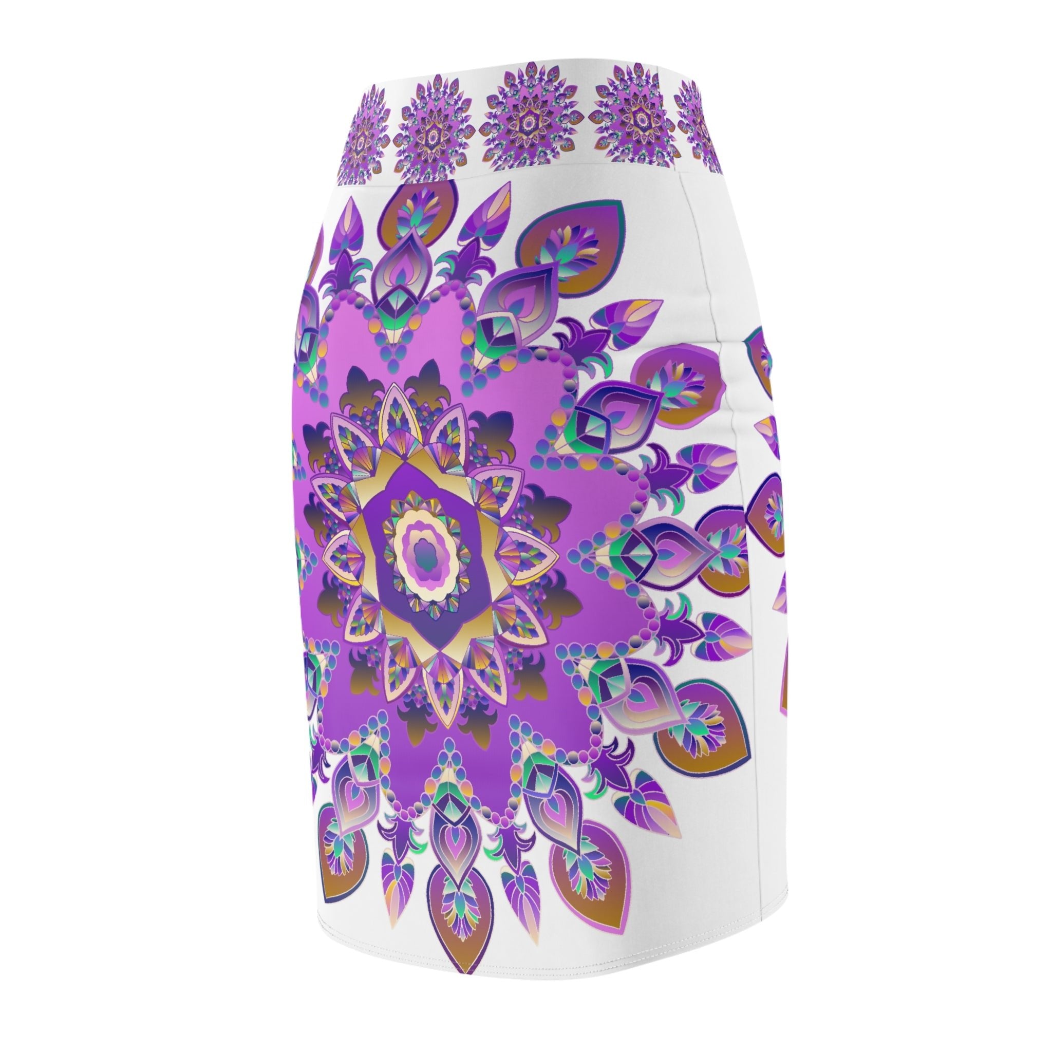 Mandala Pencil Skirt - Purple, Azure & Iridescent All Over Prints - Blululi