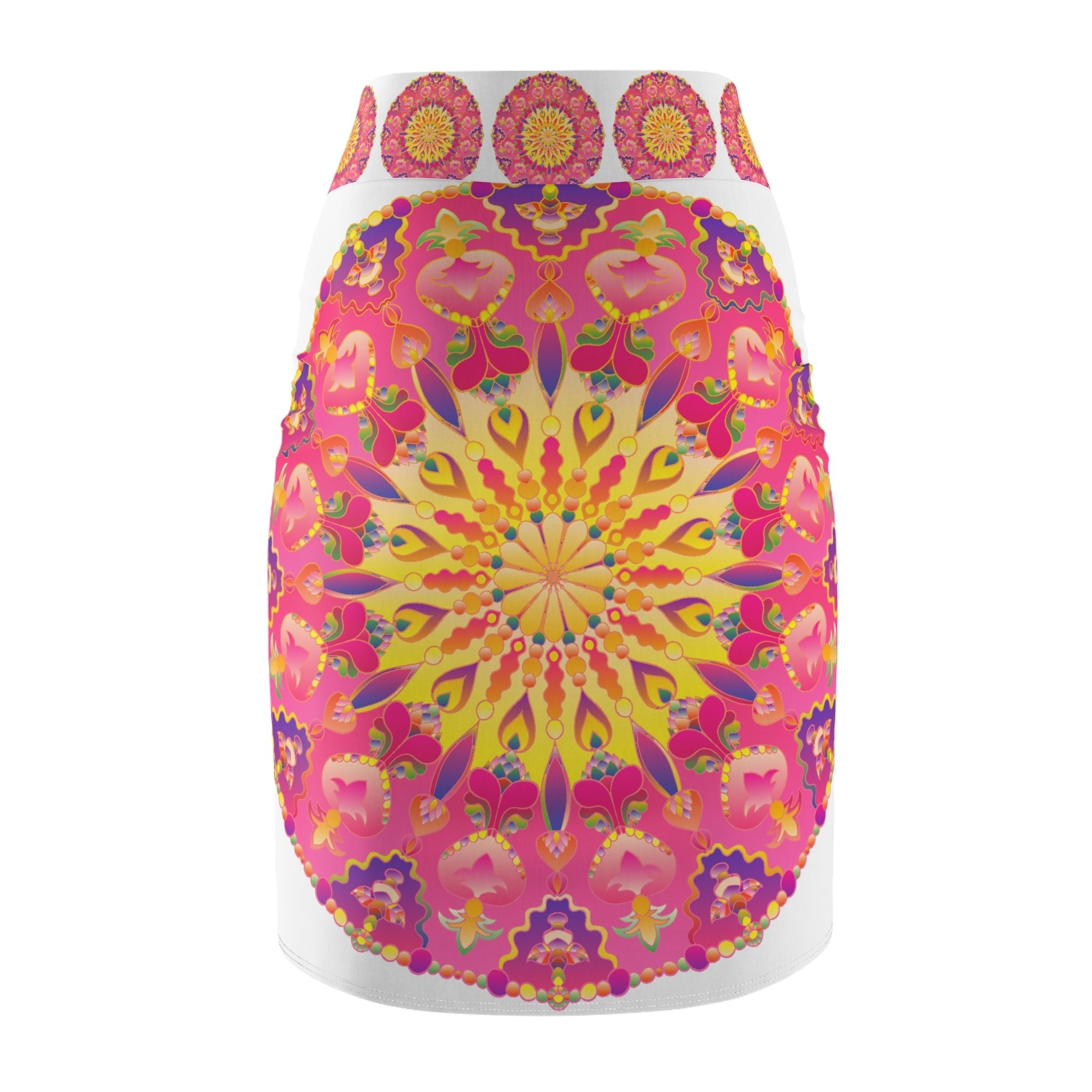 Mandala Pencil Skirt - Purple, Azure & Iridescent All Over Prints - Blululi