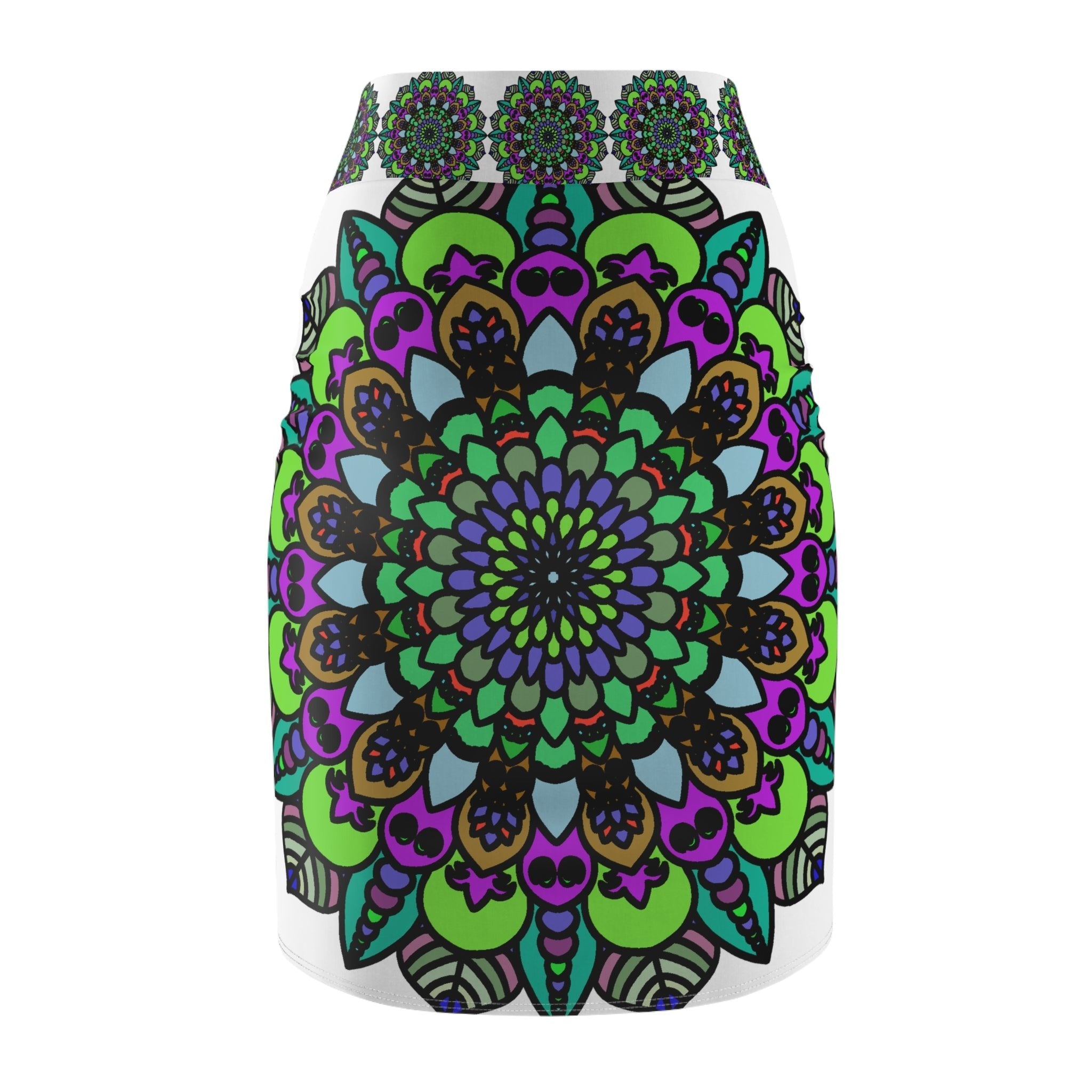 Mandala Pencil Skirt - Purple, Azure, Iridescent All Over Prints - Blululi