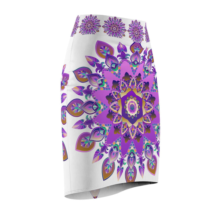 Mandala Pencil Skirt - Purple, Azure & Iridescent All Over Prints - Blululi